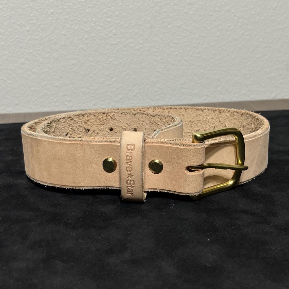 Brave Star Belt Mens 32 Beige Leather Work Solid Brass Buckle American Made USA